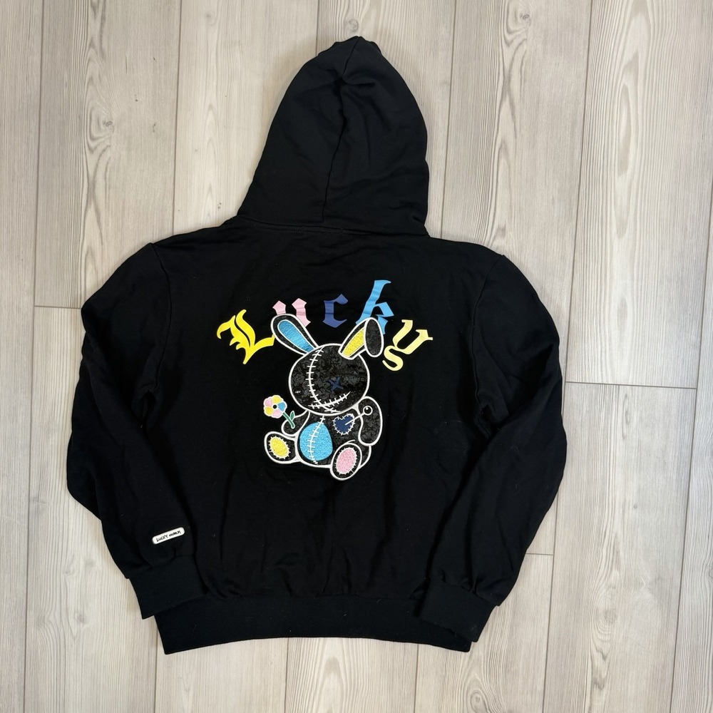 BKYS Men's Small Lucky Charm Black Pullover Hoodie Sweatshirt